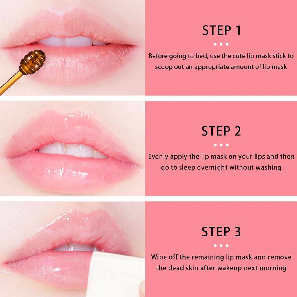 Meilury 3 Pcs Bee Lip Balm Honey Pot – Overnight Lip Mask Set (Honey, Strawberry, Watermelon)