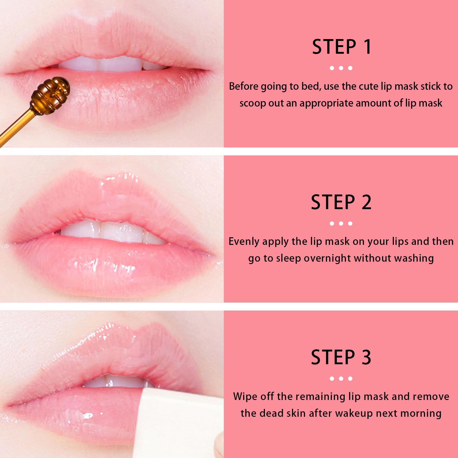 Meilury 3 Pcs Bee Lip Balm Honey Pot – Overnight Lip Mask Set (Honey, Strawberry, Watermelon)