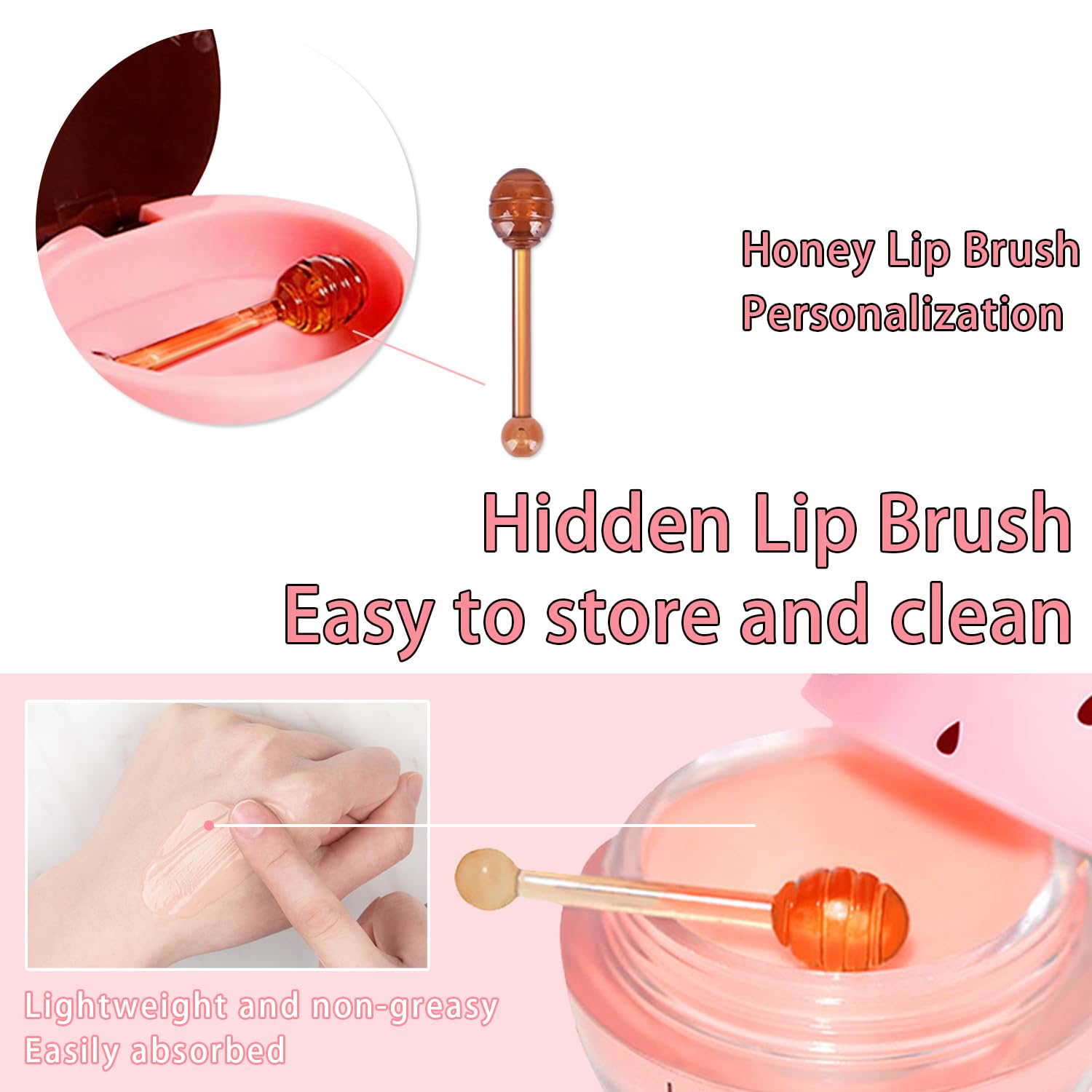 Meilury 3 Pcs Bee Lip Balm Honey Pot – Overnight Lip Mask Set (Honey, Strawberry, Watermelon)