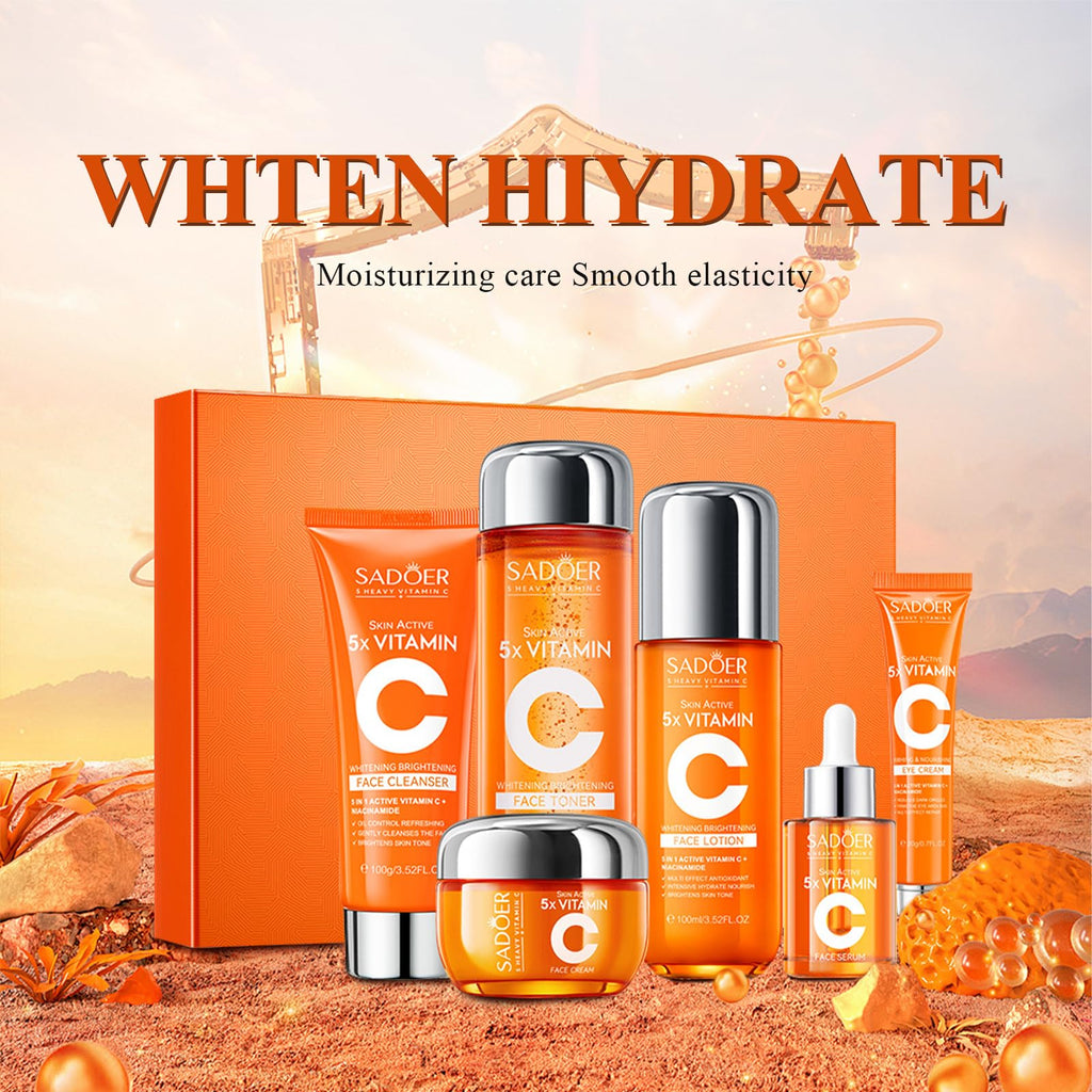 MEIYUANNAISI Vitamin C Skincare Set – 6-Piece Travel Kit for Hydration, Tone, and Glow