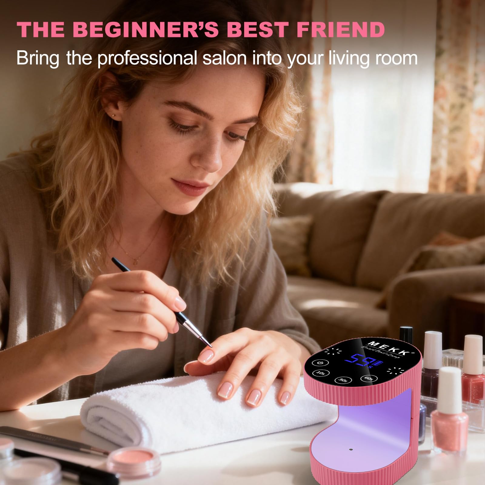 MEKK Cordless Mini UV Light for Gel Nails – 24W, Travel-Ready Rose Pink
