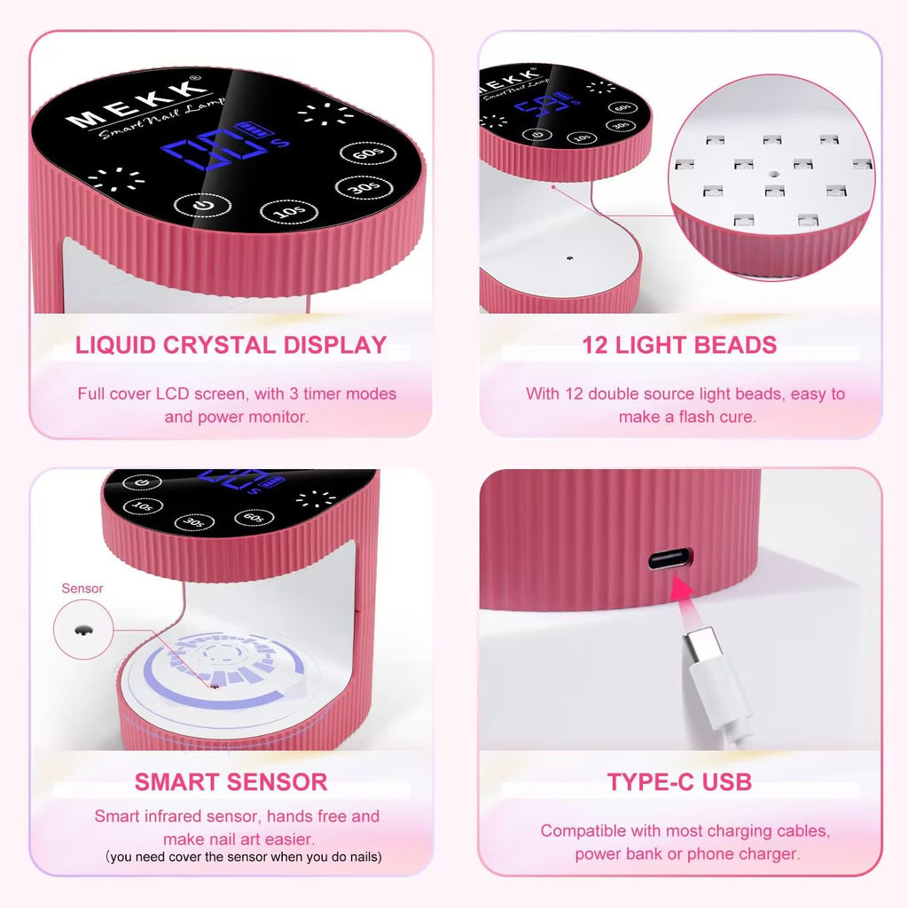 MEKK Cordless Mini UV Light for Gel Nails – 24W, Travel-Ready Rose Pink