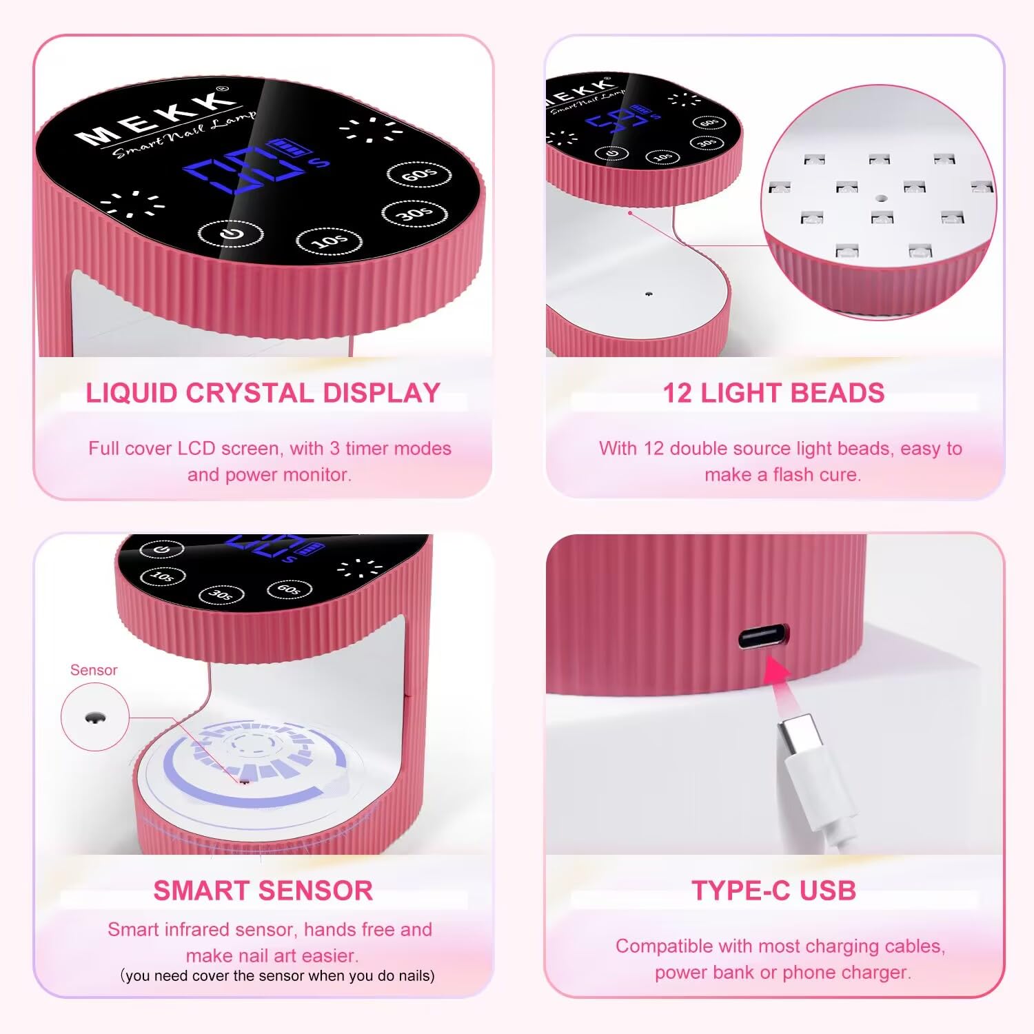 MEKK Cordless Mini UV Light for Gel Nails – 24W, Travel-Ready Rose Pink