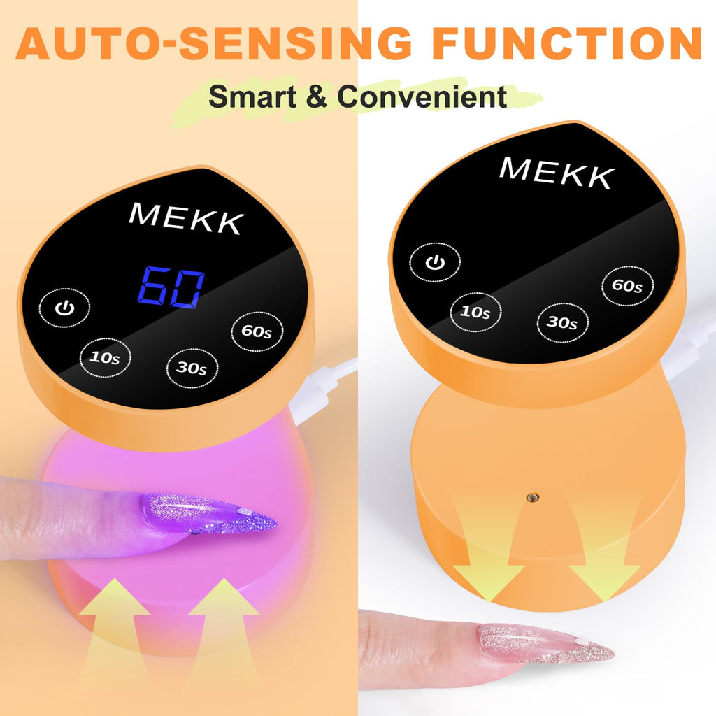 MEKK Mini UV Light for Nails – Peach-Shaped Travel Nail Lamp with Auto-Sensor, 8 Beads, 4 Timers