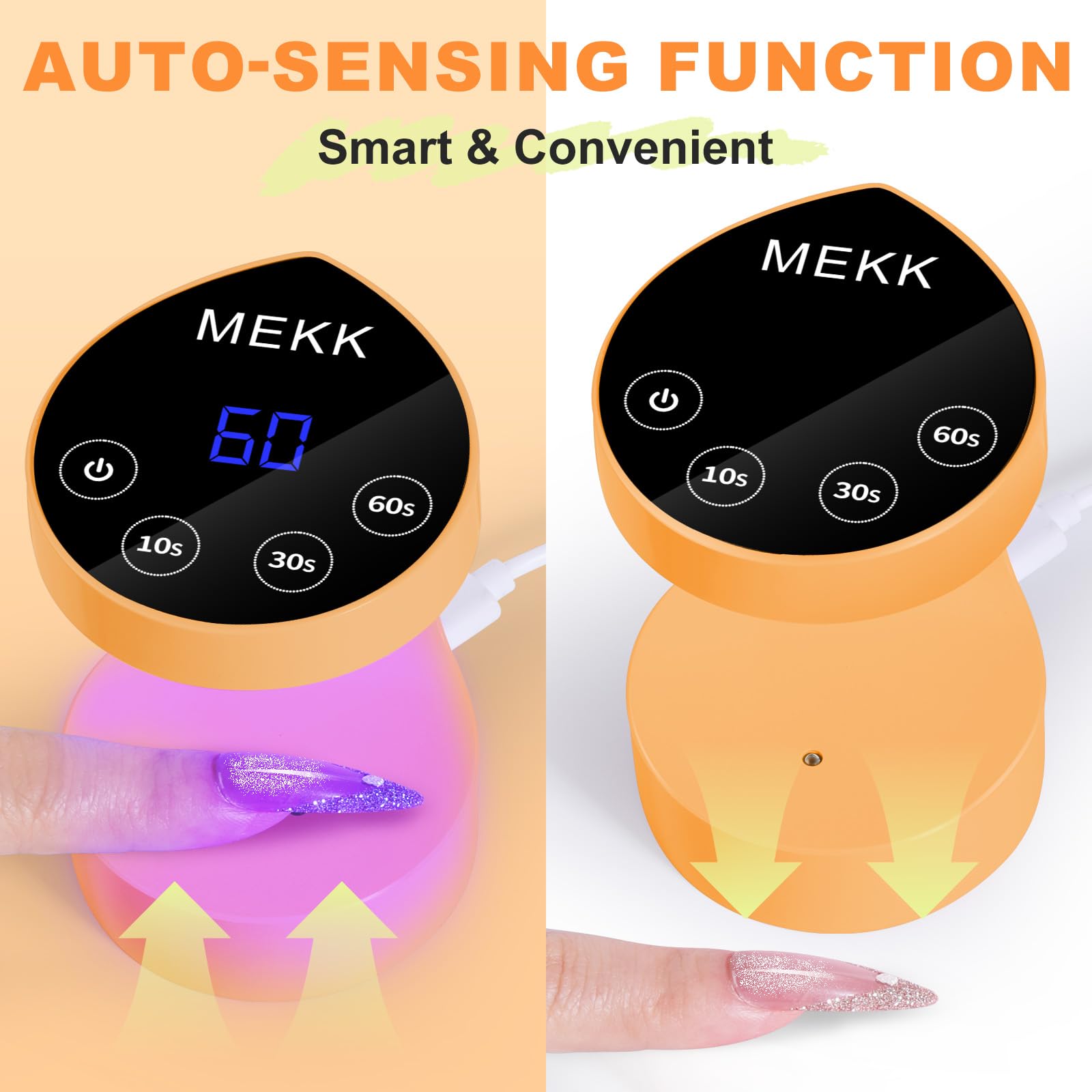MEKK Mini UV Light for Nails – Peach-Shaped Travel Nail Lamp with Auto-Sensor, 8 Beads, 4 Timers