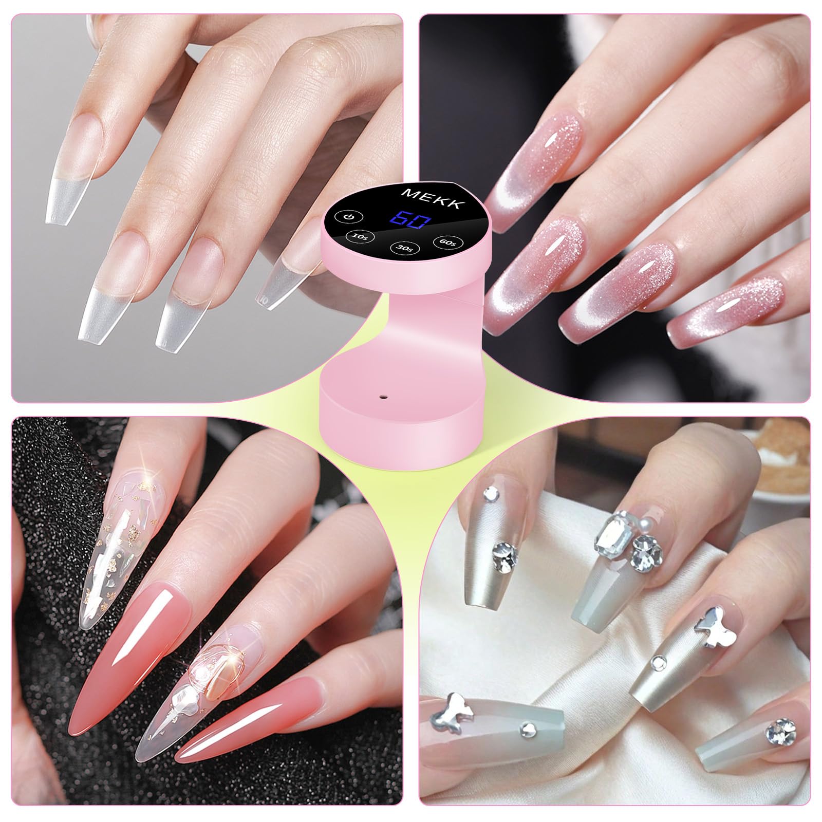 MEKK Mini UV Light for Nails – Peach-Shaped Auto-Sensor Lamp, 8 Beads, 4 Timers, Portable Pink