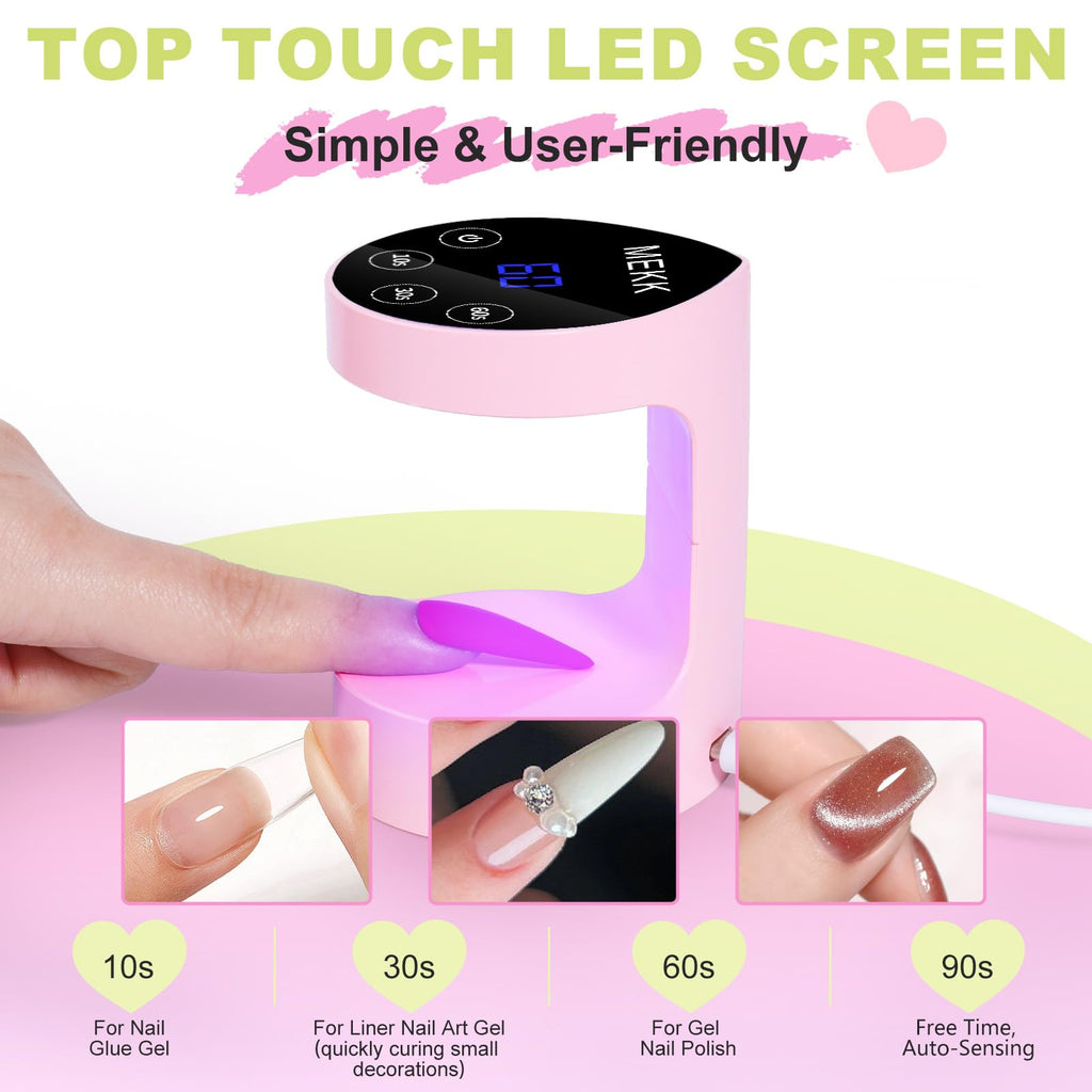 MEKK Mini UV Light for Nails – Peach-Shaped Auto-Sensor Lamp, 8 Beads, 4 Timers, Portable Pink