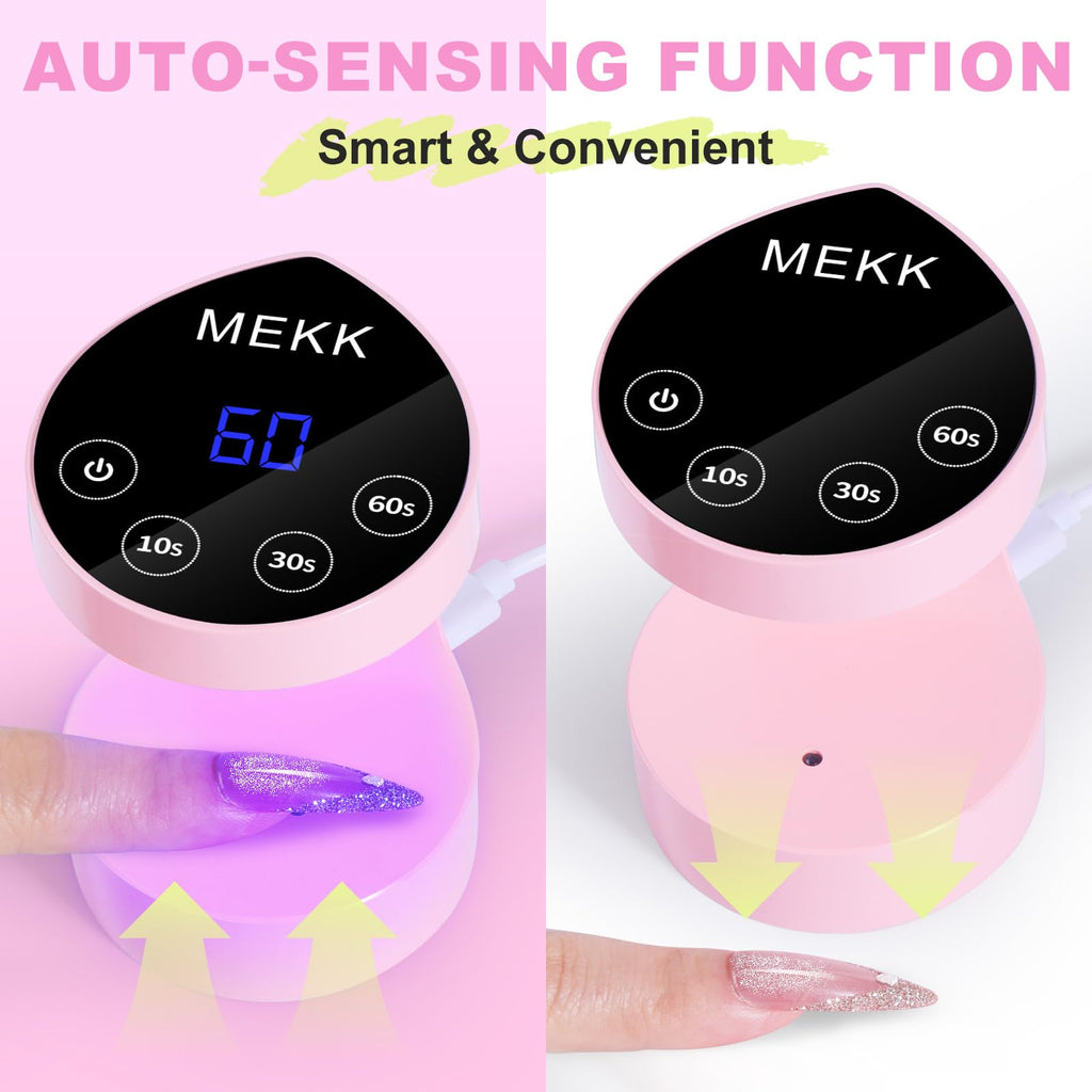 MEKK Mini UV Light for Nails – Peach-Shaped Auto-Sensor Lamp, 8 Beads, 4 Timers, Portable Pink