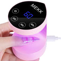 MEKK Mini UV Light for Nails – Peach-Shaped Auto-Sensor Lamp, 8 Beads, 4 Timers, Portable Pink
