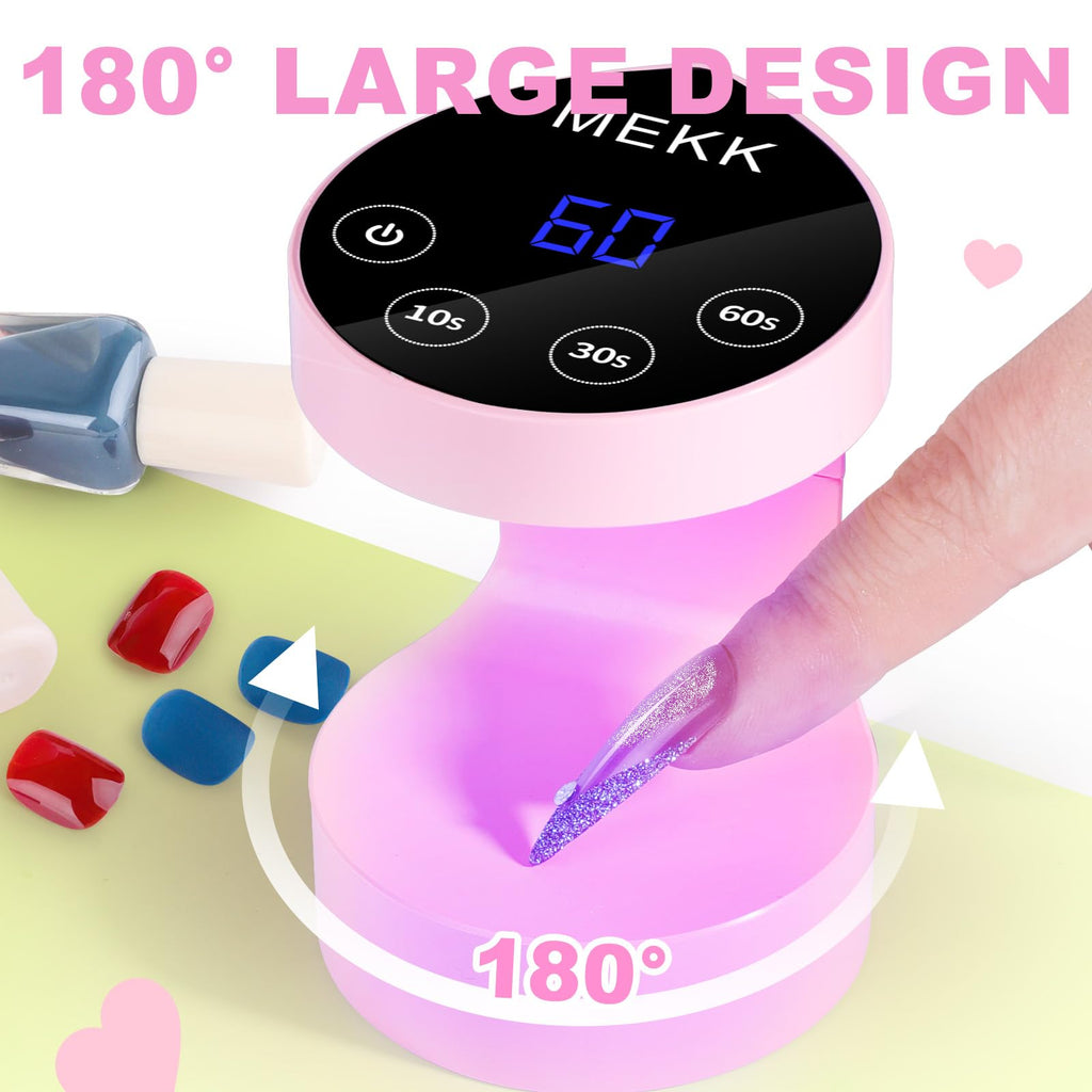 MEKK Mini UV Light for Nails – Peach-Shaped Auto-Sensor Lamp, 8 Beads, 4 Timers, Portable Pink