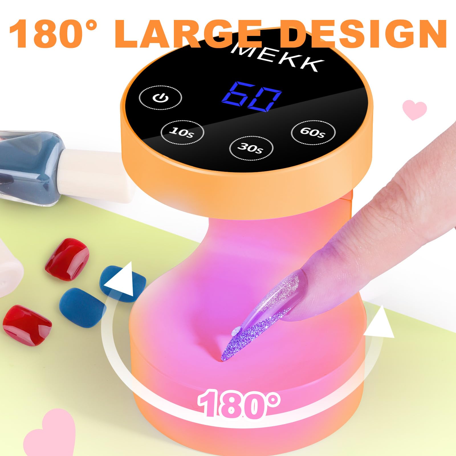 MEKK Mini UV Light for Nails – Peach-Shaped Travel Nail Lamp with Auto-Sensor, 8 Beads, 4 Timers