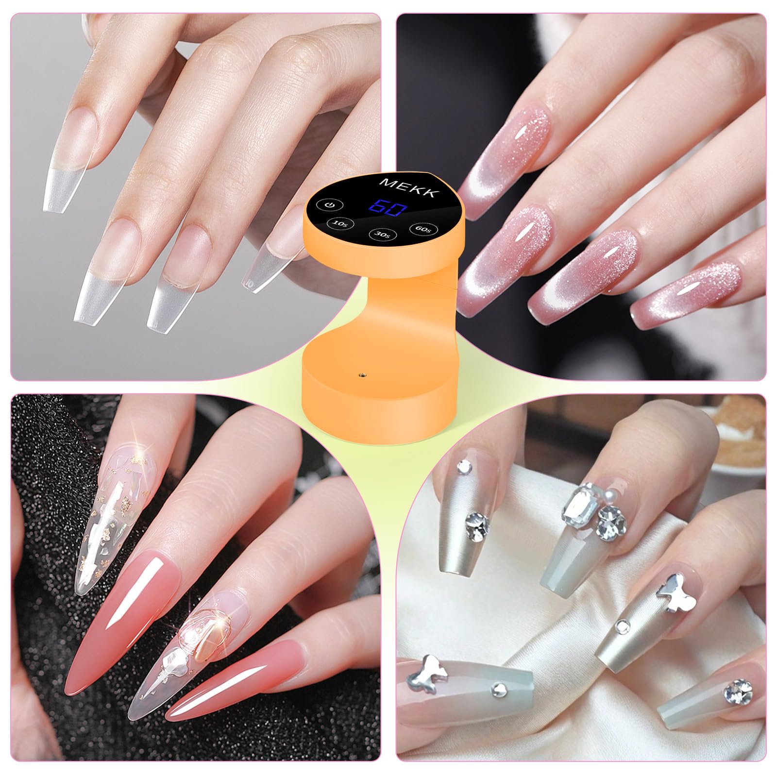 MEKK Mini UV Light for Nails – Peach-Shaped Travel Nail Lamp with Auto-Sensor, 8 Beads, 4 Timers