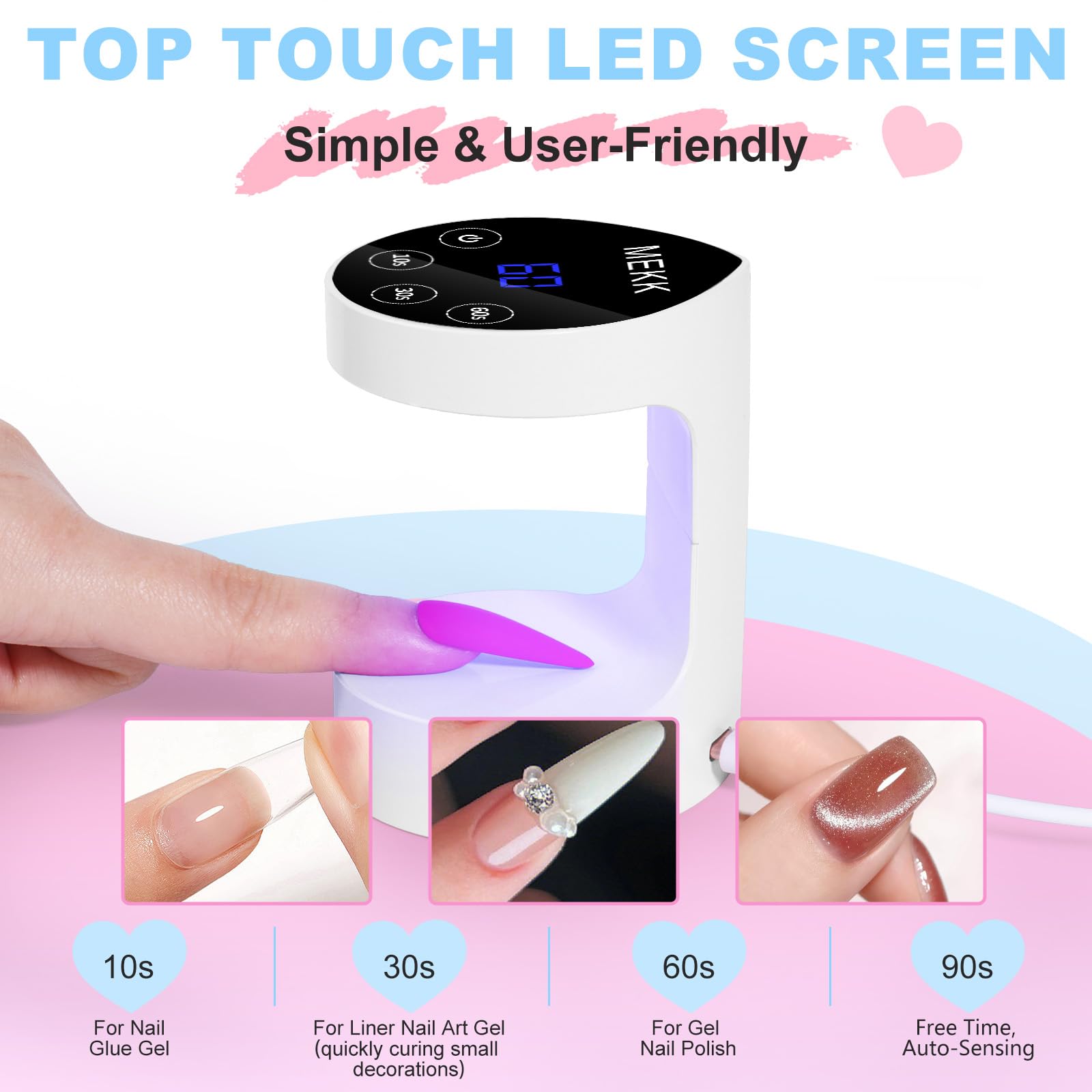 MEKK Mini UV Nail Lamp – Peach Shape, 16W, Auto-Sensor, 8 Beads, 4 Timers