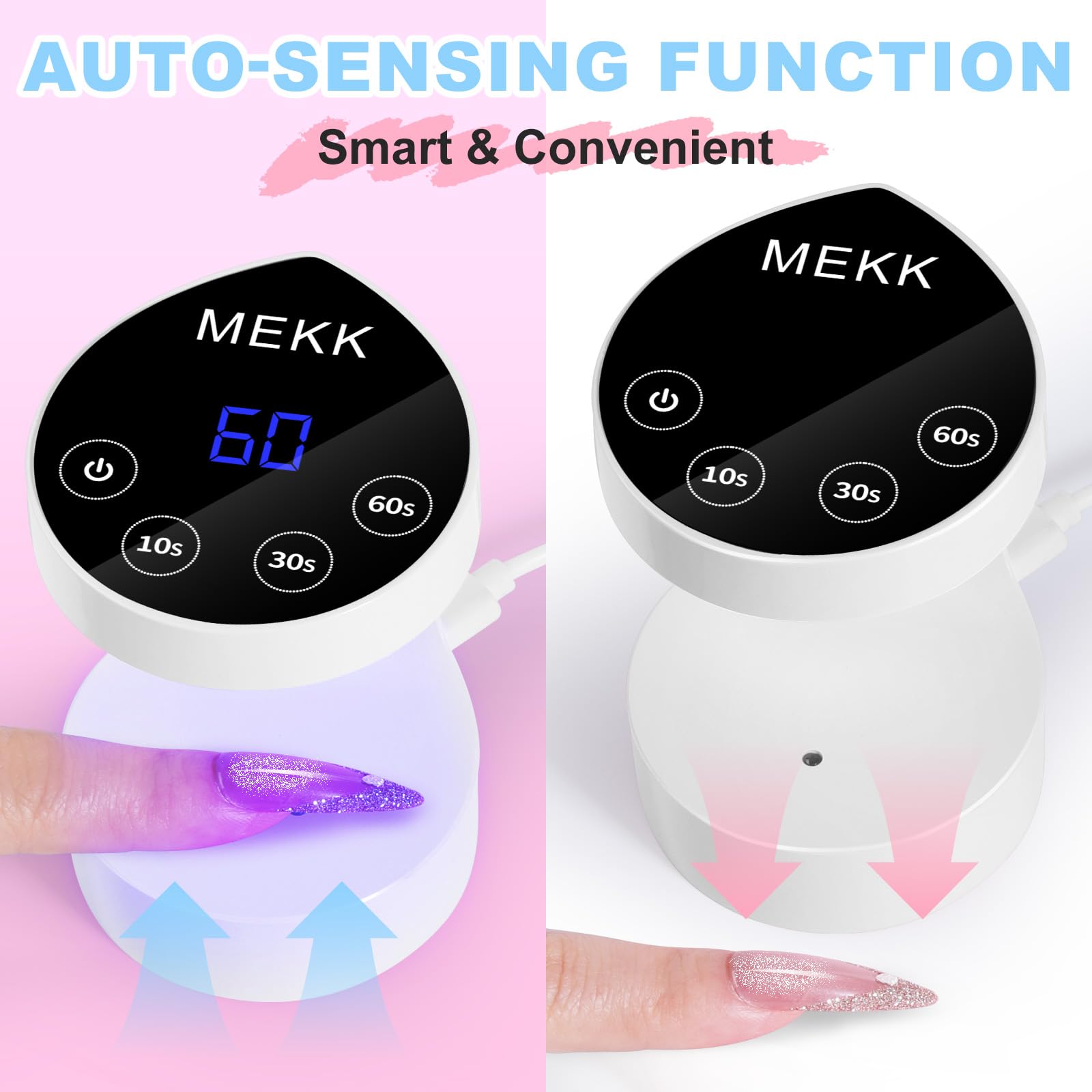 MEKK Mini UV Nail Lamp – Peach Shape, 16W, Auto-Sensor, 8 Beads, 4 Timers