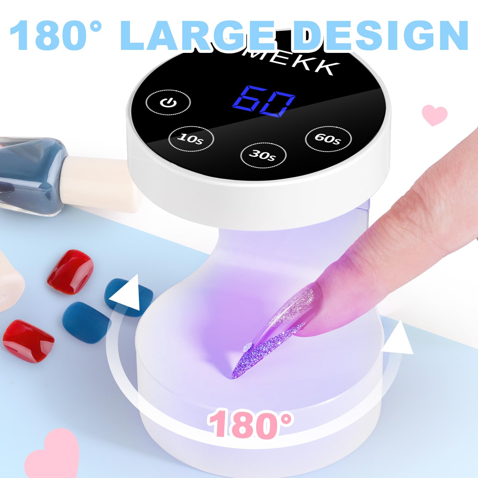 MEKK Mini UV Nail Lamp – Peach Shape, 16W, Auto-Sensor, 8 Beads, 4 Timers