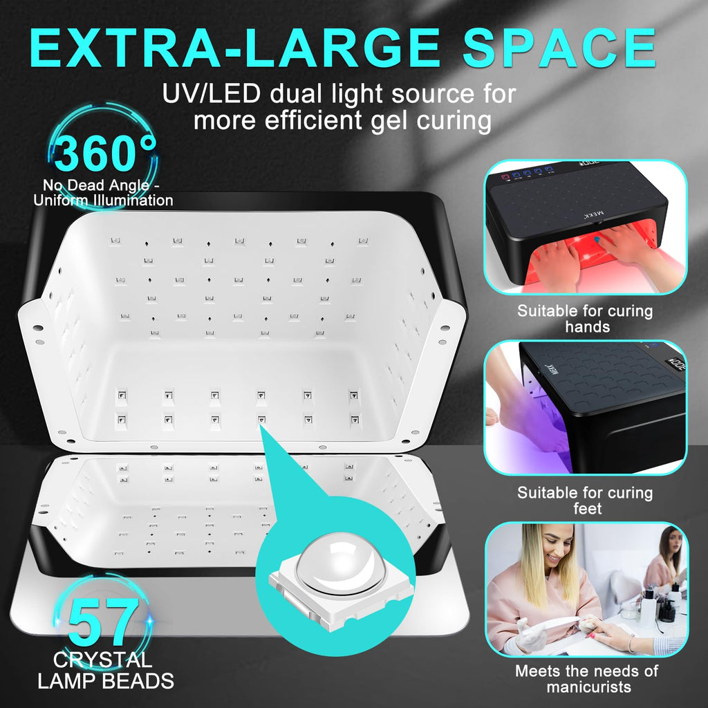 MEKK Professional UV LED Nail Lamp – Cordless 48W, Two-Hand Design, Red Light Skincare, 4+2 Timer Modes