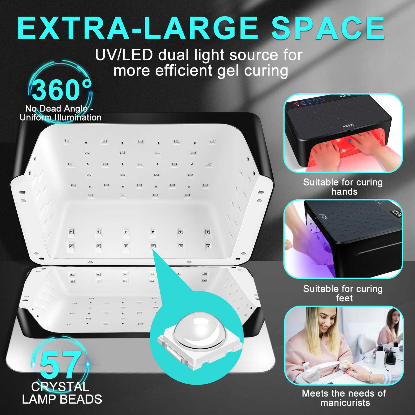 MEKK Professional UV LED Nail Lamp – Cordless 48W, Two-Hand Design, Red Light Skincare, 4+2 Timer Modes