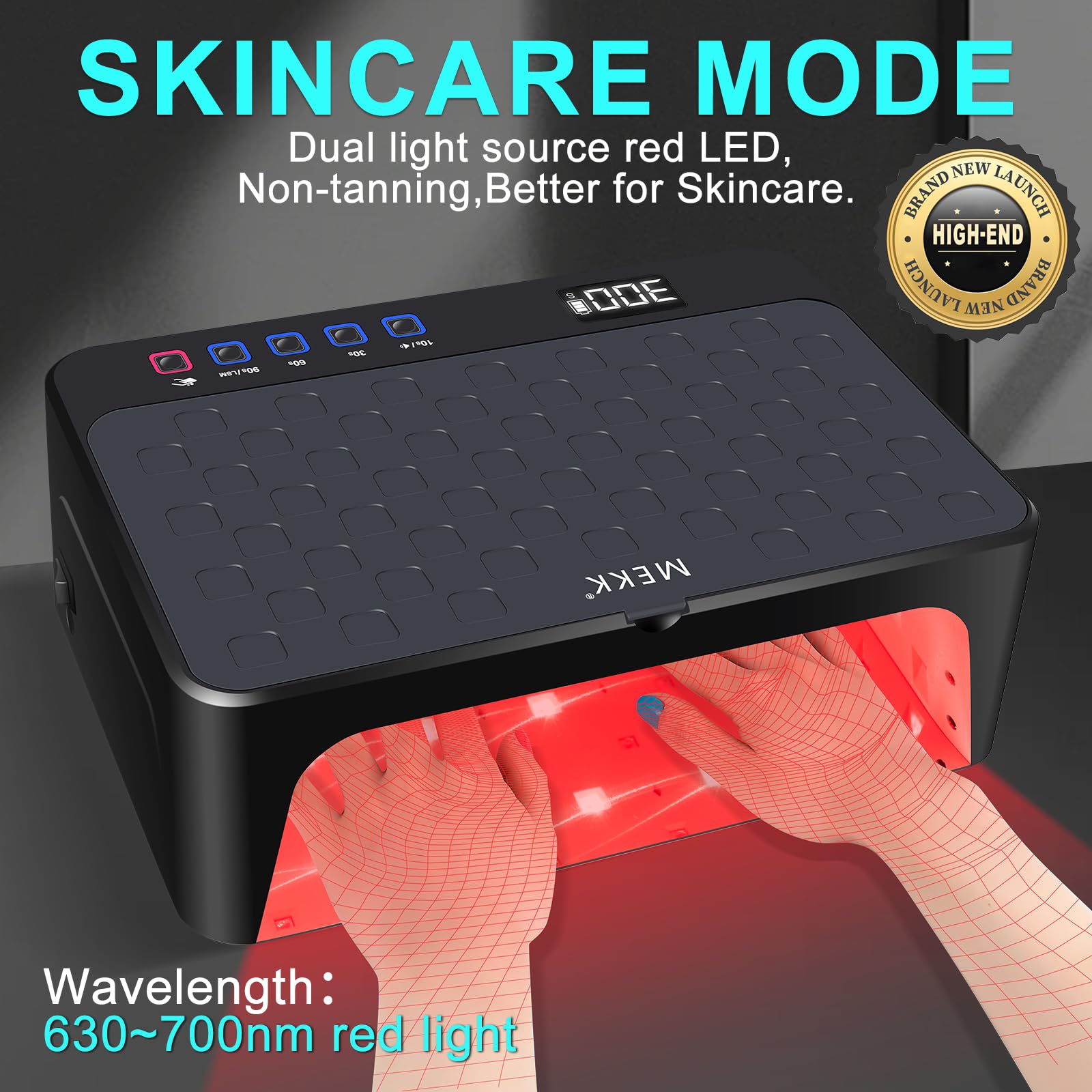 MEKK Professional UV LED Nail Lamp – Cordless 48W, Two-Hand Design, Red Light Skincare, 4+2 Timer Modes