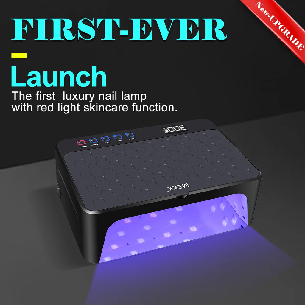 MEKK Professional UV LED Nail Lamp – Cordless 48W, Two-Hand Design, Red Light Skincare, 4+2 Timer Modes