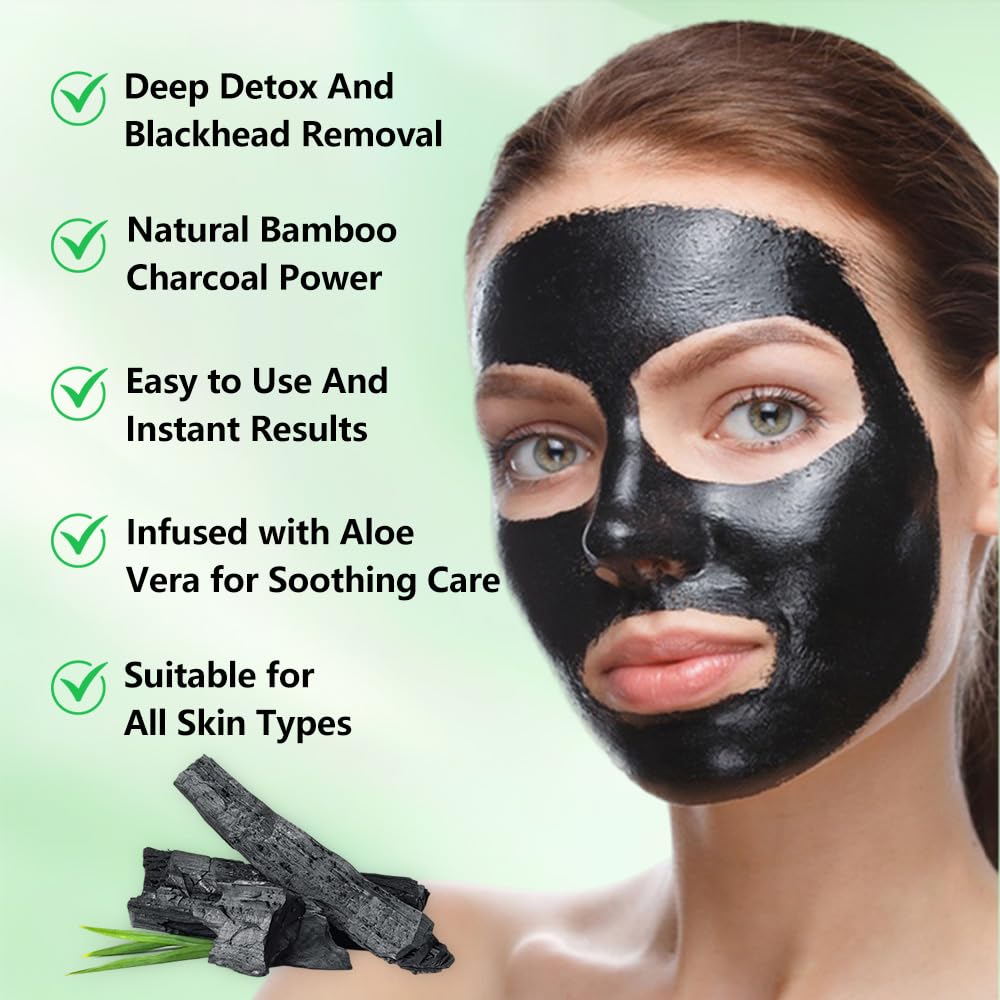 Mekuel Charcoal Face Mask Peel-Off with Aloe Vera & Bamboo Charcoal — Deep Pore Cleansing Blackhead Remover for All Skin Types (100 g)