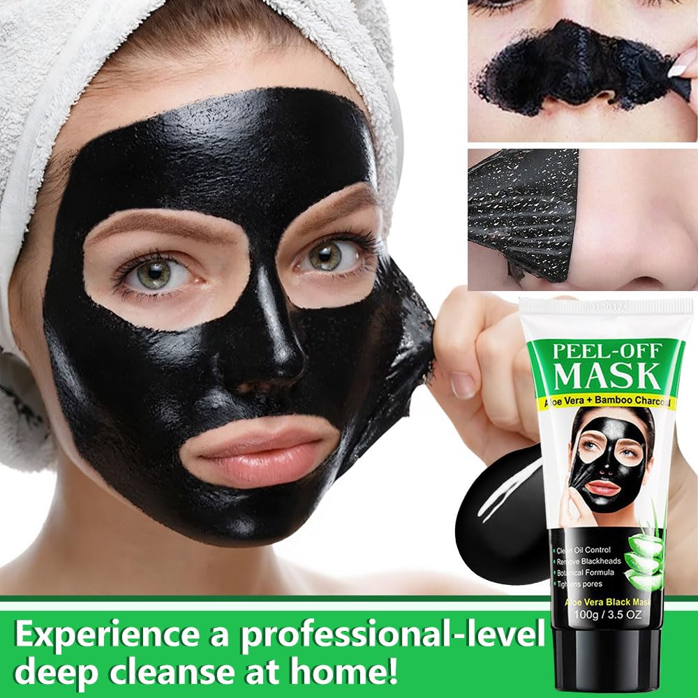 Mekuel Charcoal Face Mask Peel-Off with Aloe Vera & Bamboo Charcoal — Deep Pore Cleansing Blackhead Remover for All Skin Types (100 g)