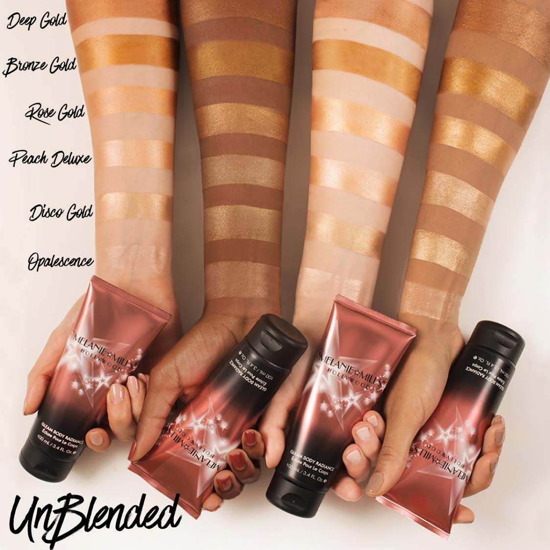 Melanie Mills Hollywood Gleam Body Radiance Rose Gold | All-In-One Makeup, Moisturizer & Glow for Face & Body (3.4 fl oz)