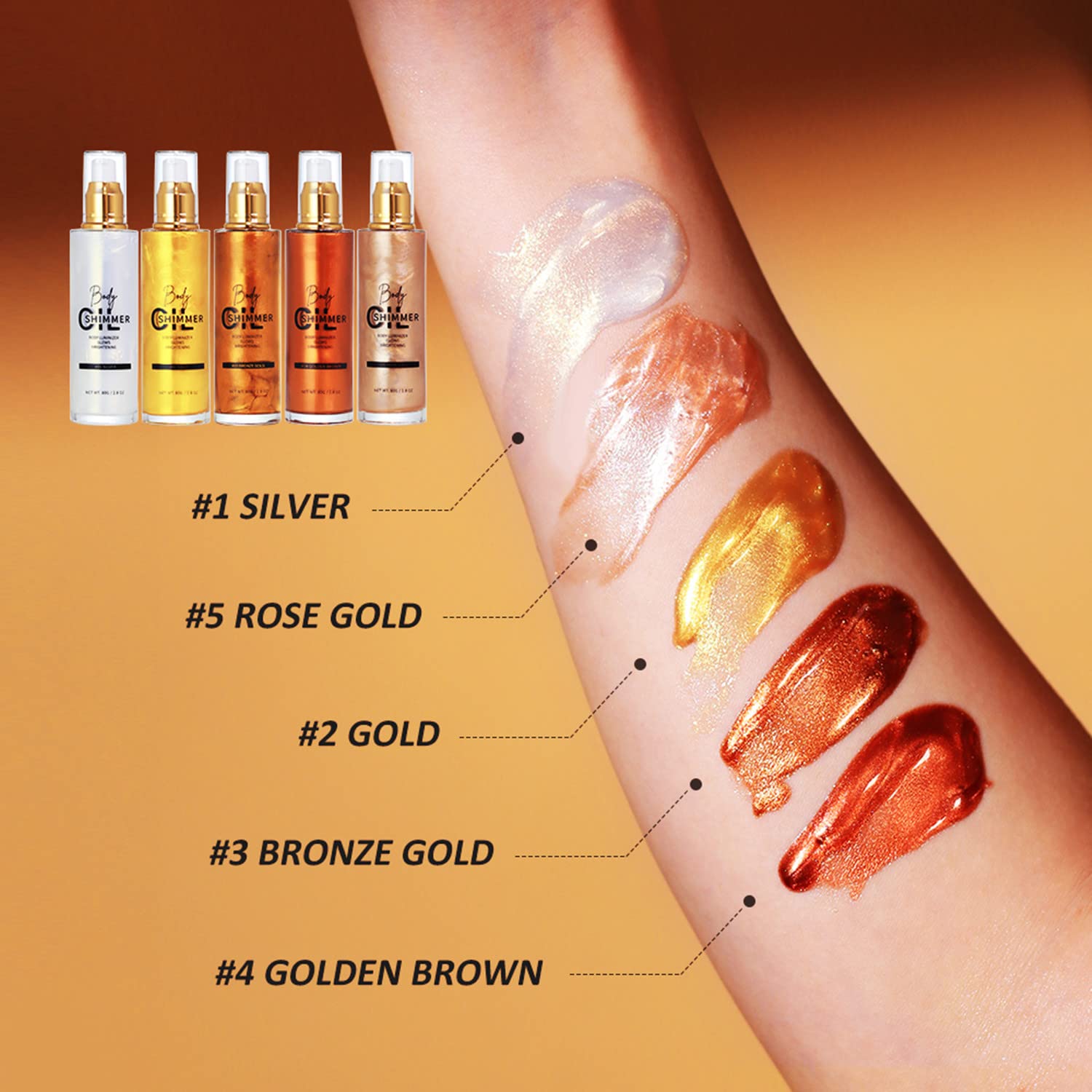 Melemando Shimmer Body Luminizer Bronze Gold – 5-Color Waterproof Highlighter for Face & Body (80 ml)