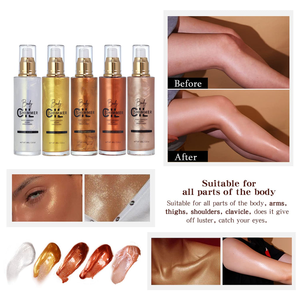 Melemando Shimmer Body Luminizer Bronze Gold – 5-Color Waterproof Highlighter for Face & Body (80 ml)