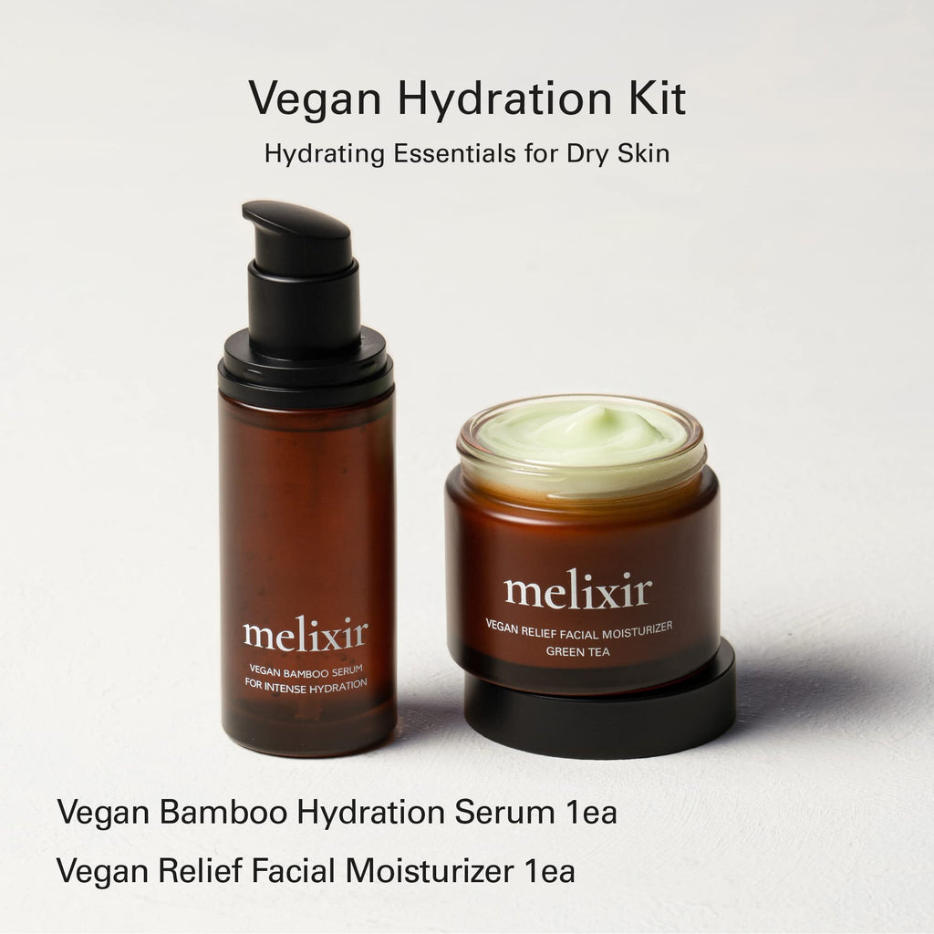 Melixir Vegan Hydration Kit for Dry Skin | Bamboo Serum + Relief Moisturizer