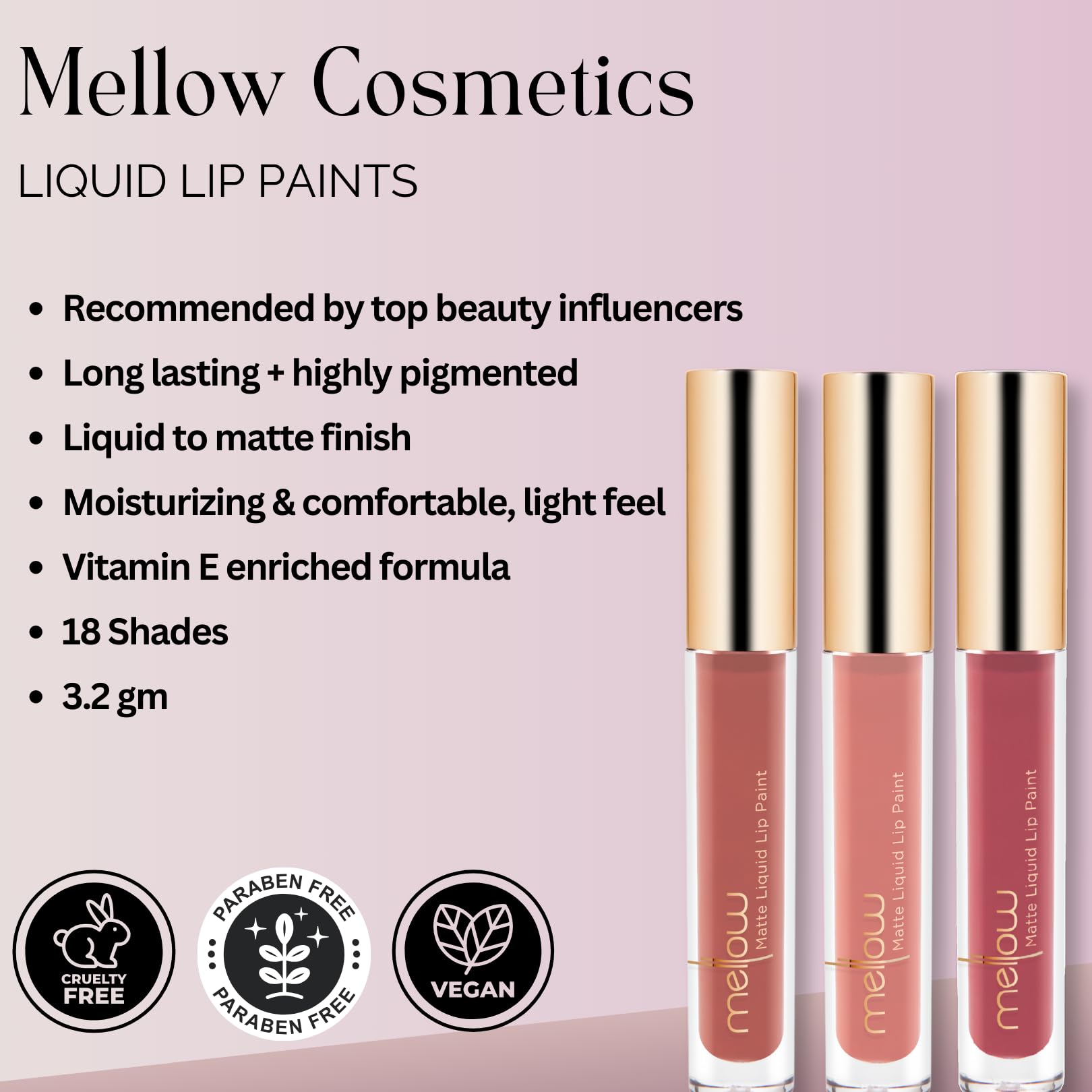 Mellow Cosmetics - Liquid Lip Paint Barcelona | Bold Color, Lightweight Wear