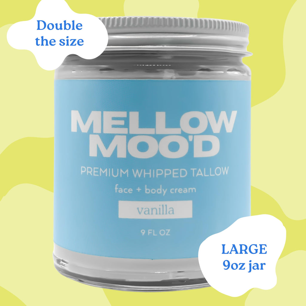 Mellow Moo'd Whipped Beef Tallow Cream — Face & Body, 9 oz, Unscented, Made in USA