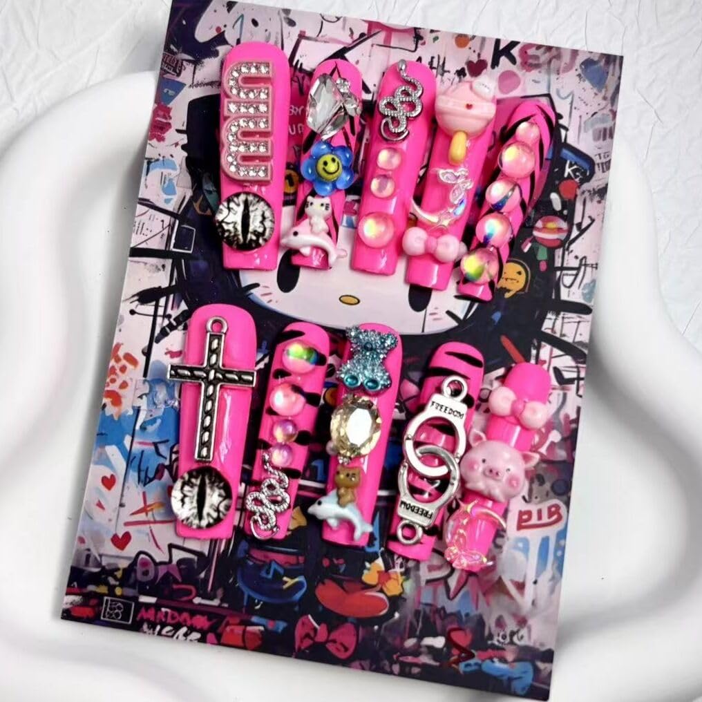 MellowBells Handmade Press-On Nails - Dark Baroque with Black Diamonds & Vintage Watches | Size M