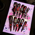 MellowBells Lize L Handmade Press-On Nails – Black Floral Baroque with Chain Accents