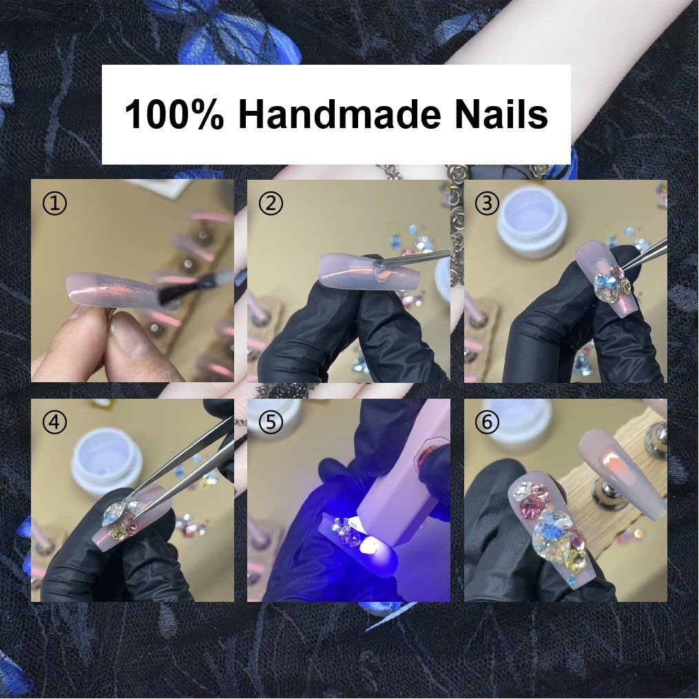 MellowBells Premium Handmade Nails - Black Gold Baroque Punk with Hex Nuts (Lize L)