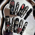 MellowBells Premium Handmade Nails – Black Lace Baroque Punk with Rivets