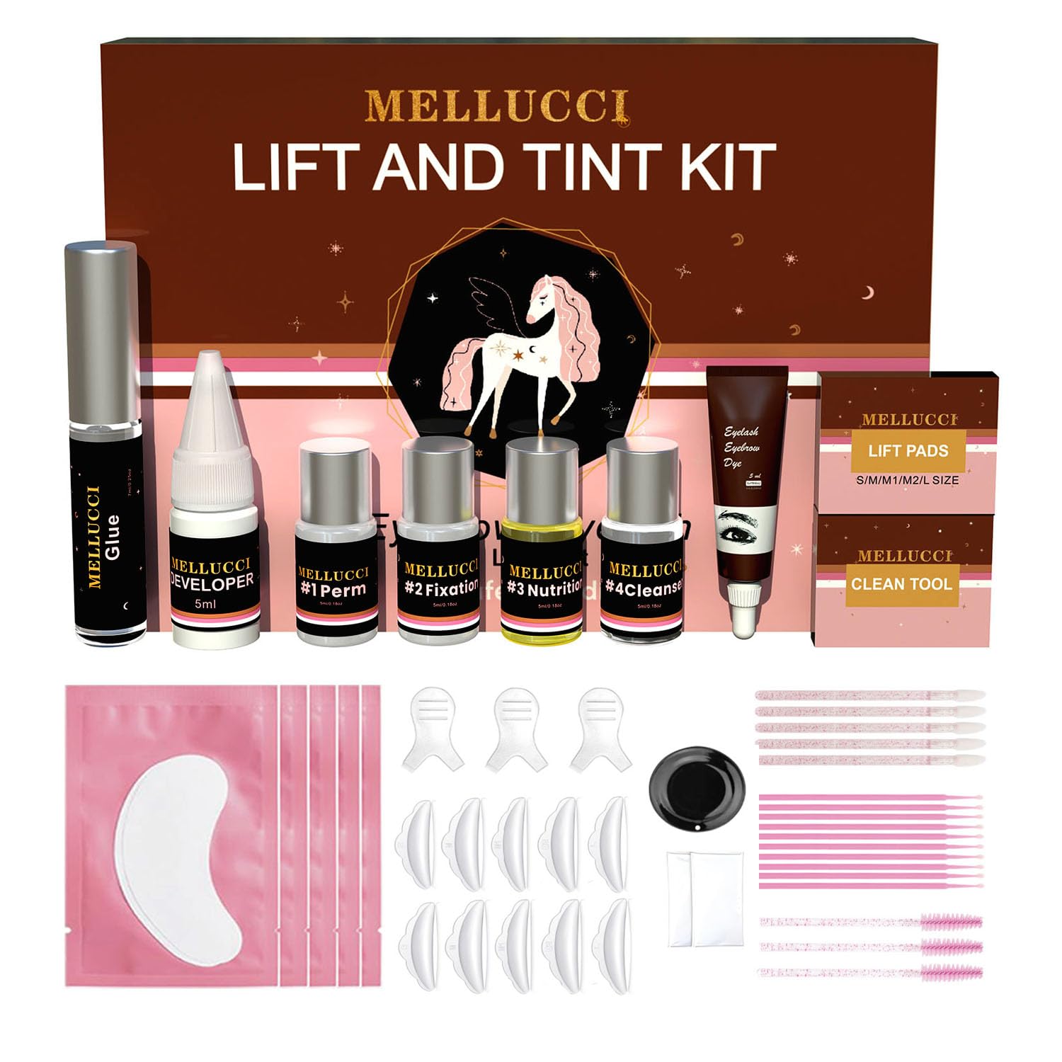 MELLUCCI Lash Lift & Brow Lamination Kit - Dark Brown | Beginner to Pro Salon-Quality Lash Perm Kit