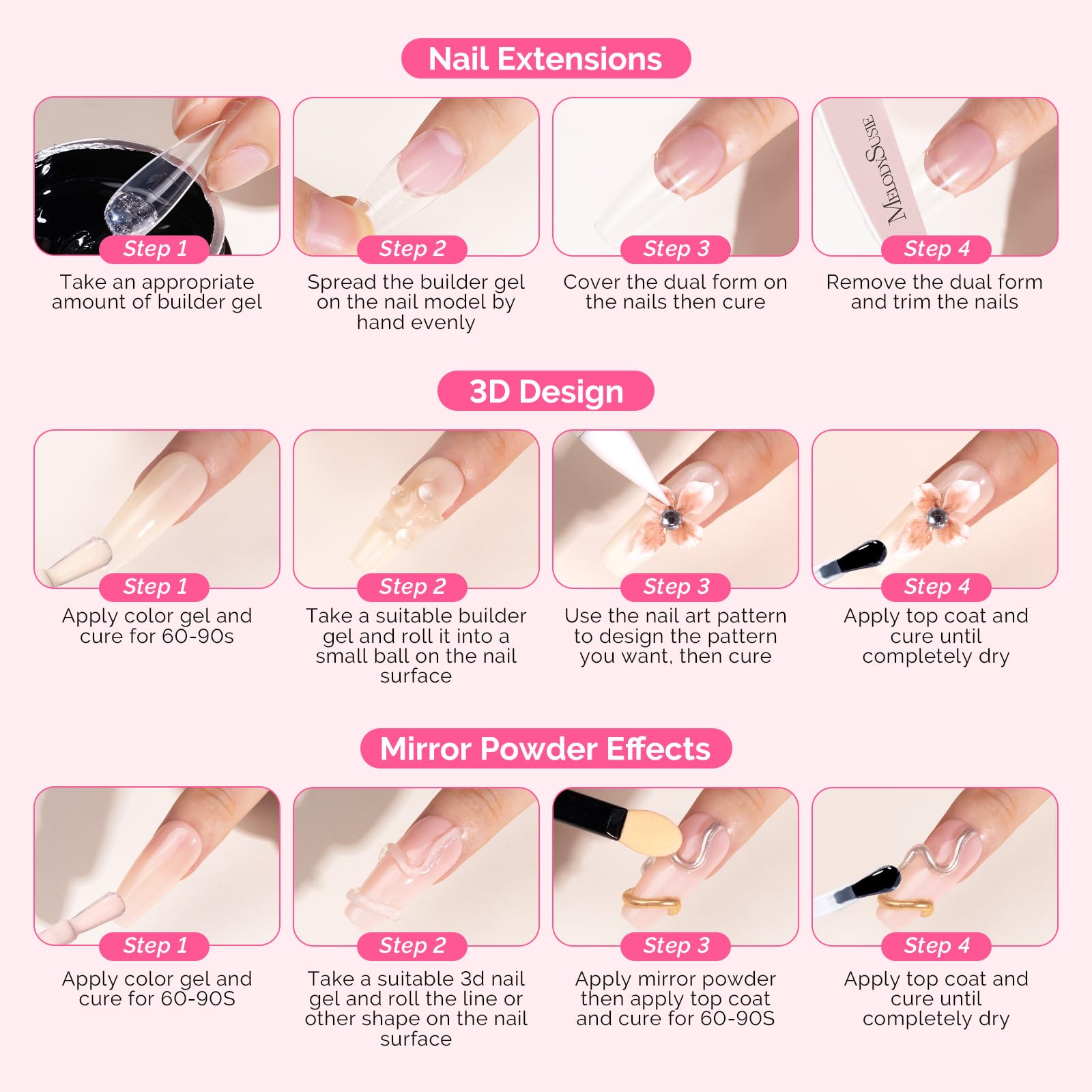 MelodySusie Solid Builder Nail Gel Kit 60g – 3D Nail Sculpting & Extensions
