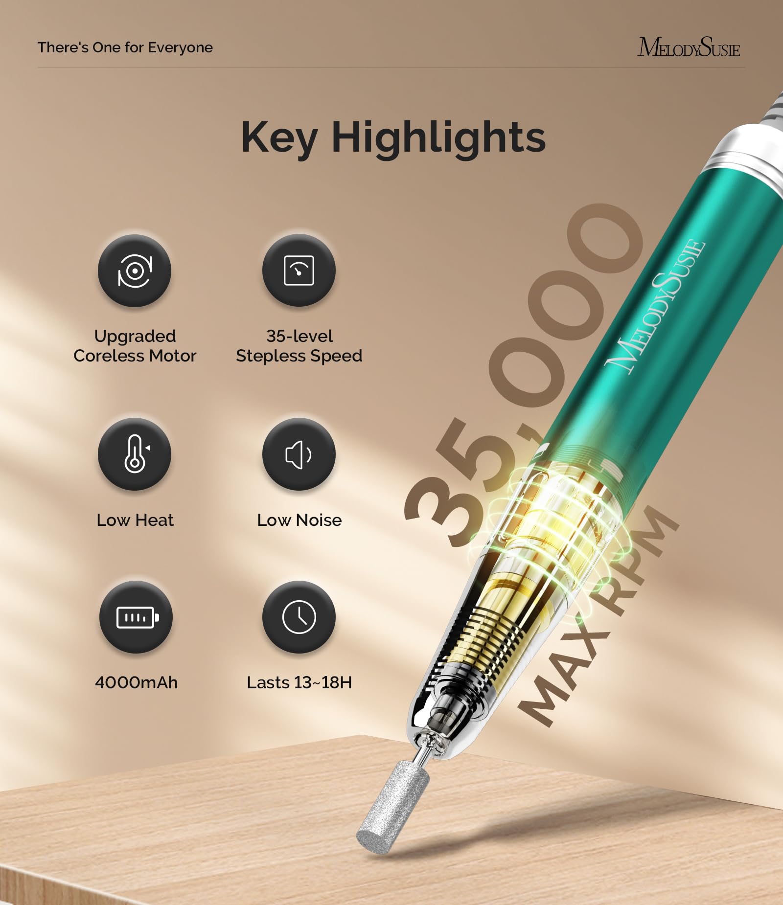 MelodySusie MM400C Pro Clip-On Nail Drill: 35000 RPM, Rechargeable Cordless Electric File