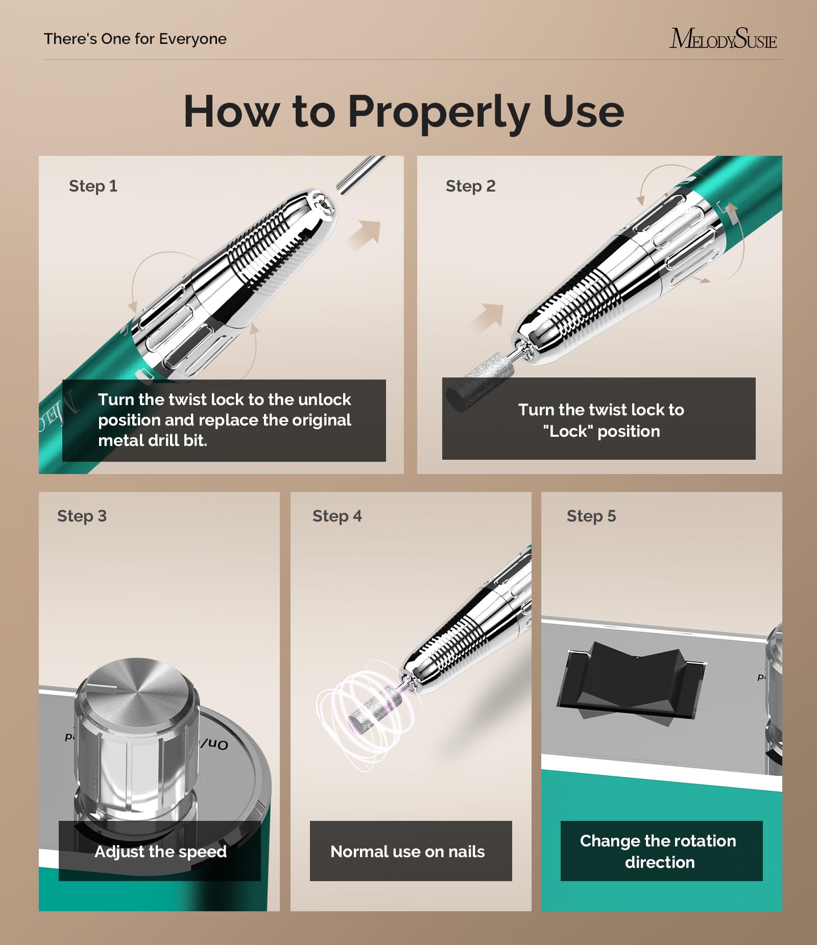 MelodySusie MM400C Pro Clip-On Nail Drill: 35000 RPM, Rechargeable Cordless Electric File