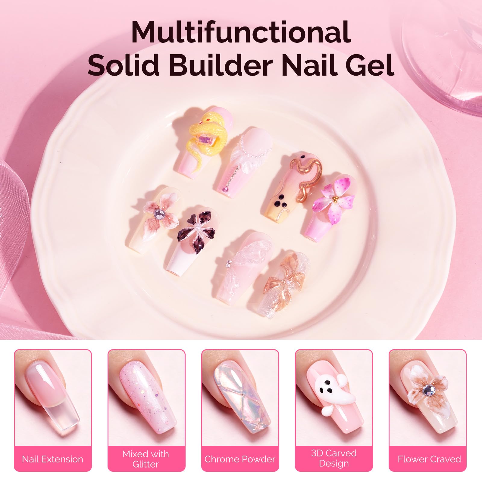 MelodySusie Solid Builder Nail Gel Kit 60g – 3D Nail Sculpting & Extensions