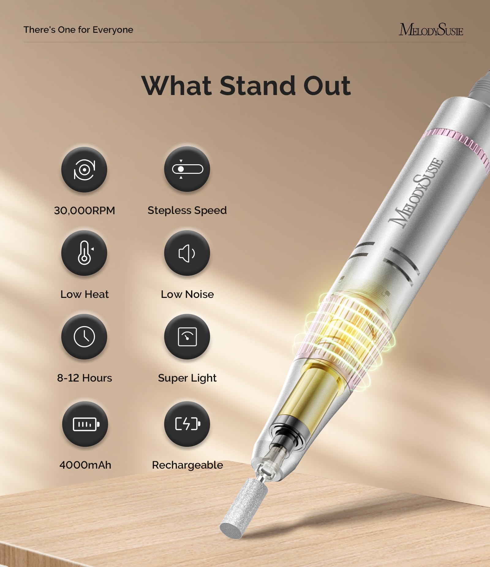 MelodySusie SC320F Nail Drill – 30000RPM Clip-On E-File for Training & Home Use