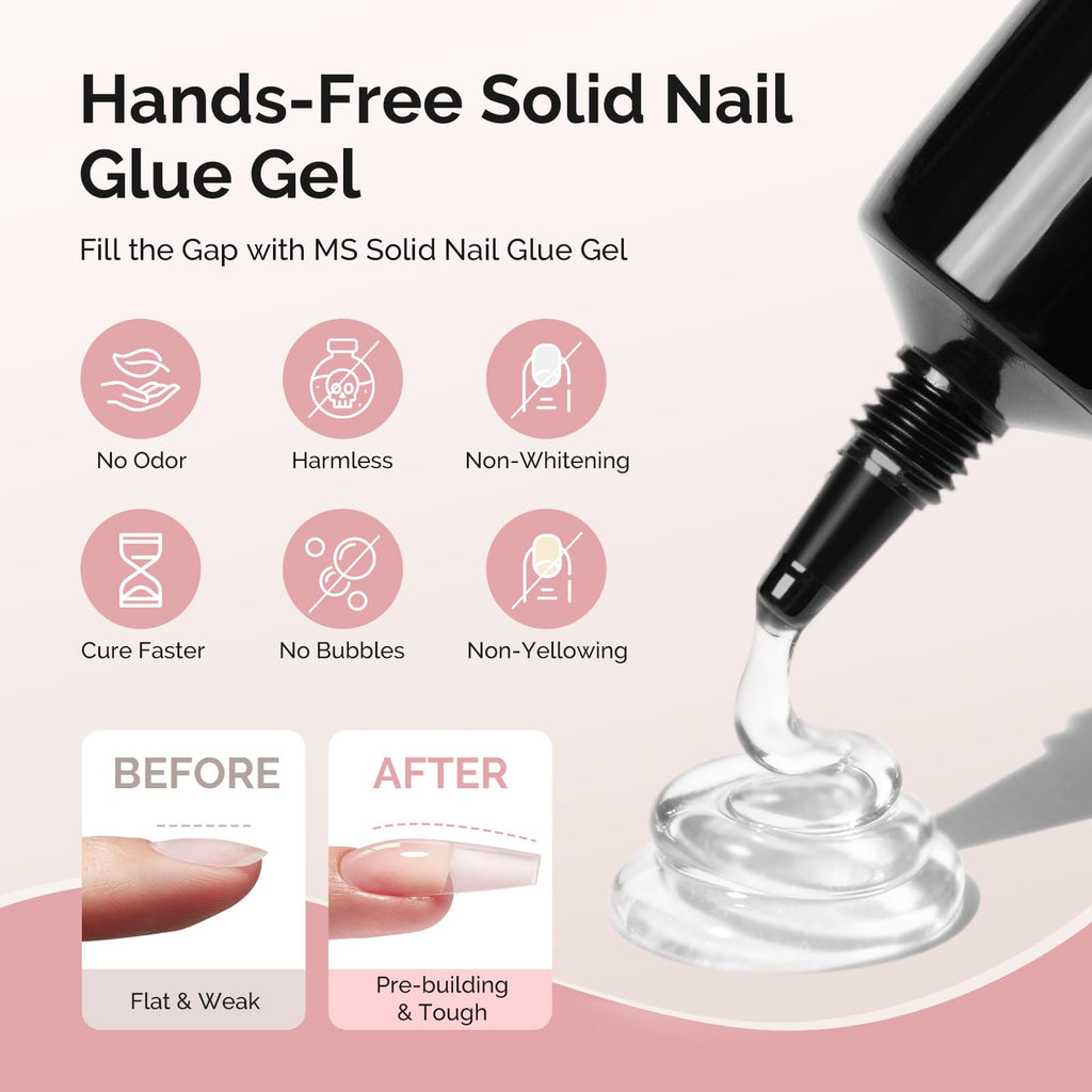 MelodySusie Long Coffin Nail Tips Kit – 300Pcs Pre-Built Apex Full-Cit Cover Nails & 20g Glue