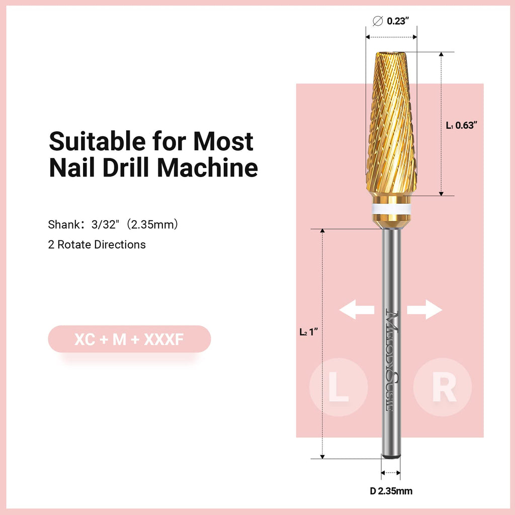MelodySusie Upgrade 5 in 1 Nail Drill Bits – 3/32" Carbide Tungsten Pro Set (Series X)