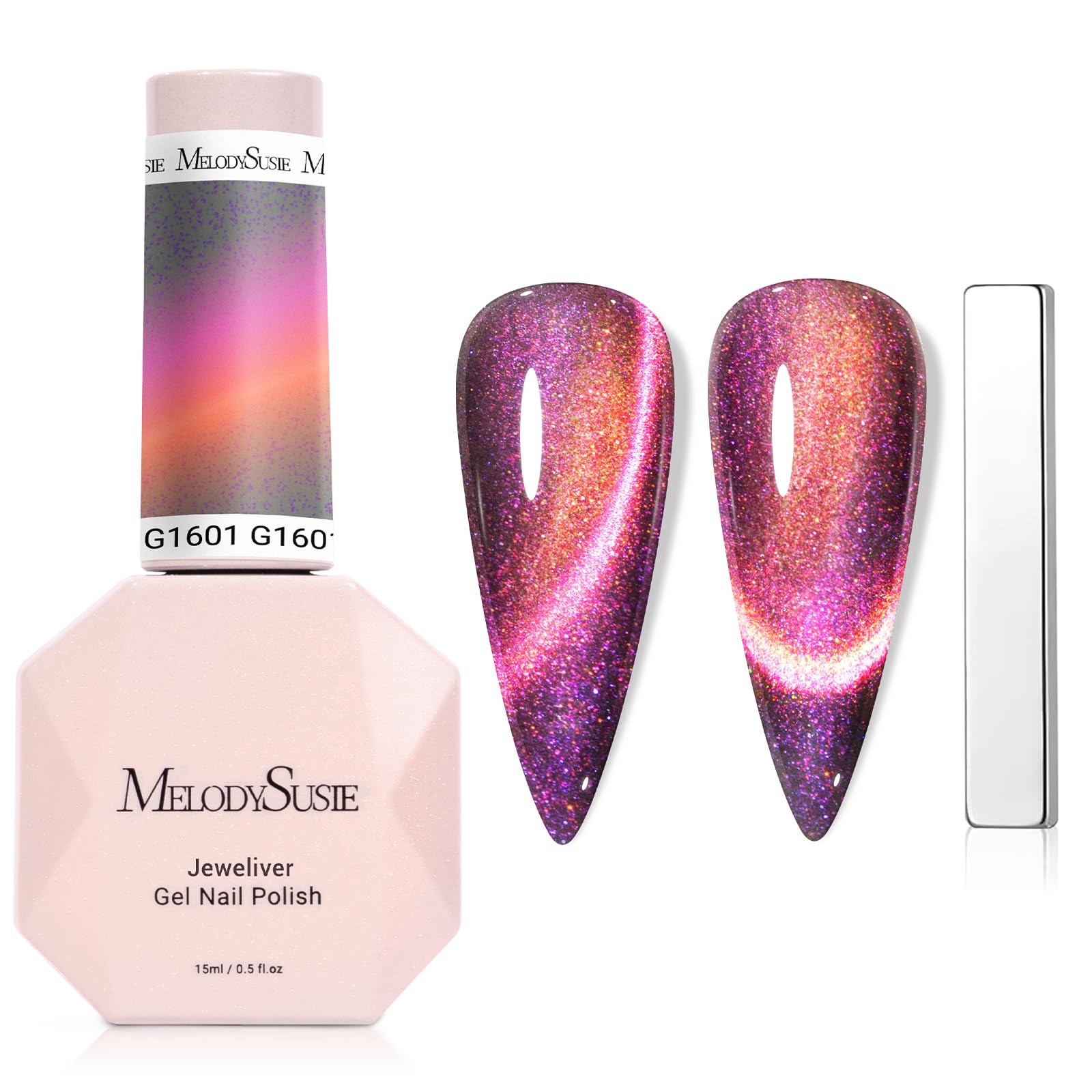 MelodySusie 9D Cat Eye Gel Nail Polish with Magnet – Pink Glitter UV Gel, 0.5 oz