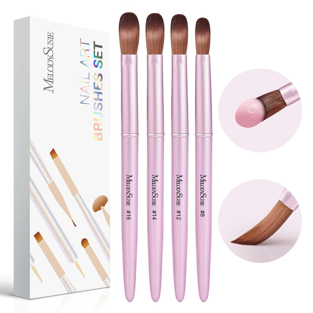 MelodySusie 4Pcs Acrylic Nail Brush Set - 8/12/14/16 Professional Nail Brushes for Extensions & 3D Nail Art
