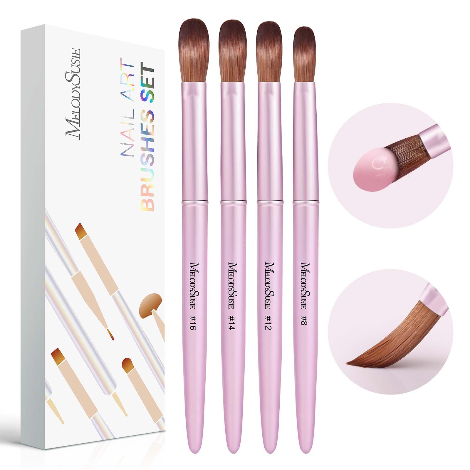 MelodySusie 4Pcs Acrylic Nail Brush Set - 8/12/14/16 Professional Nail Brushes for Extensions & 3D Nail Art