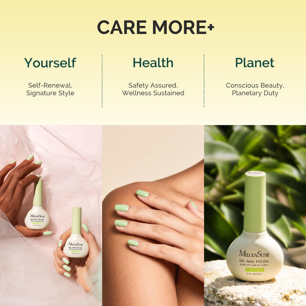 MelodySusie Plant Based Gel Nail Polish Set – 8 Pcs + Top & Base Coat | HEMA-Free, 28+ Day Wear