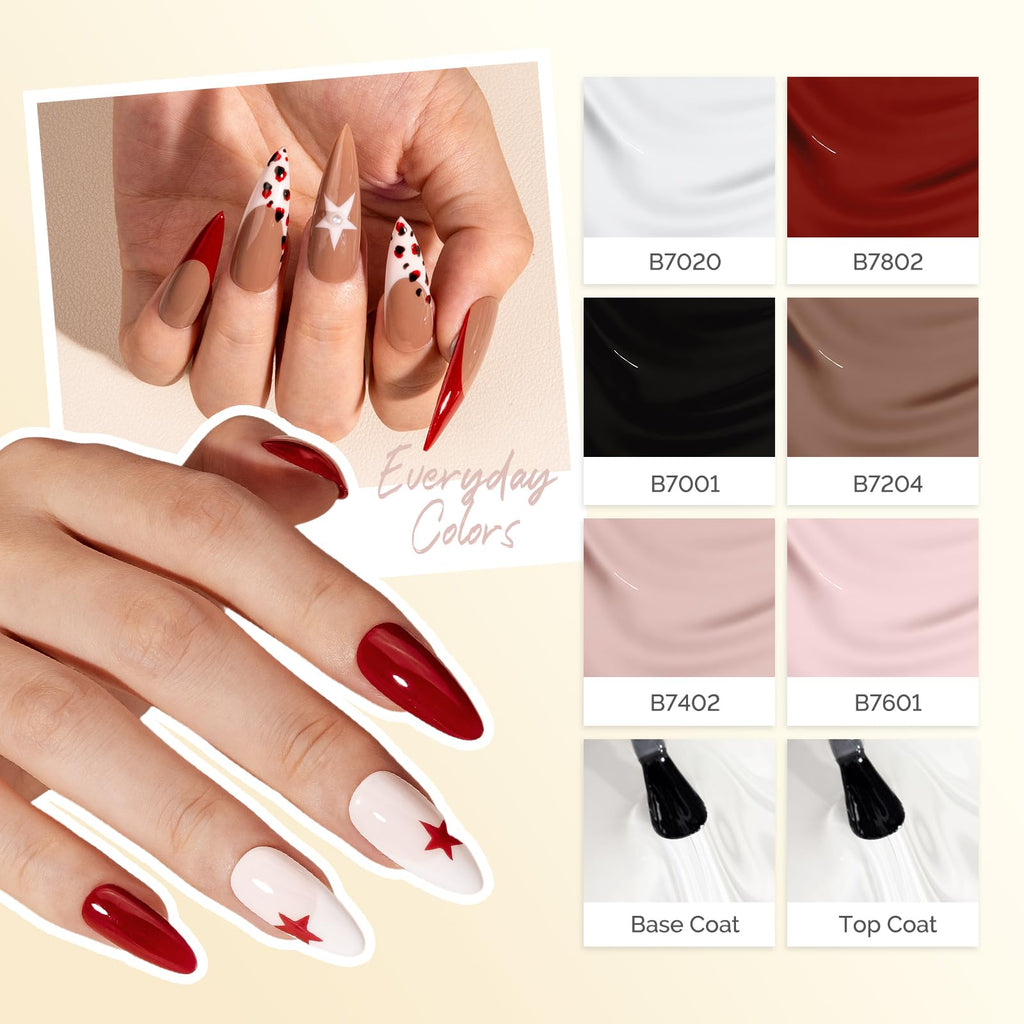 MelodySusie Plant Based Gel Nail Polish Set – 8 Pcs + Top & Base Coat | HEMA-Free, 28+ Day Wear
