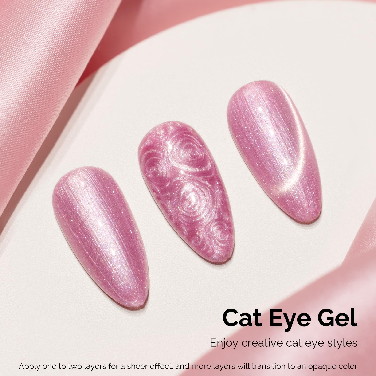 MelodySusie Pearl Cat Eye Gel Polish – Bubblegum Pink Glitter UV Magnetic Nail Polish (0.5oz) G1603
