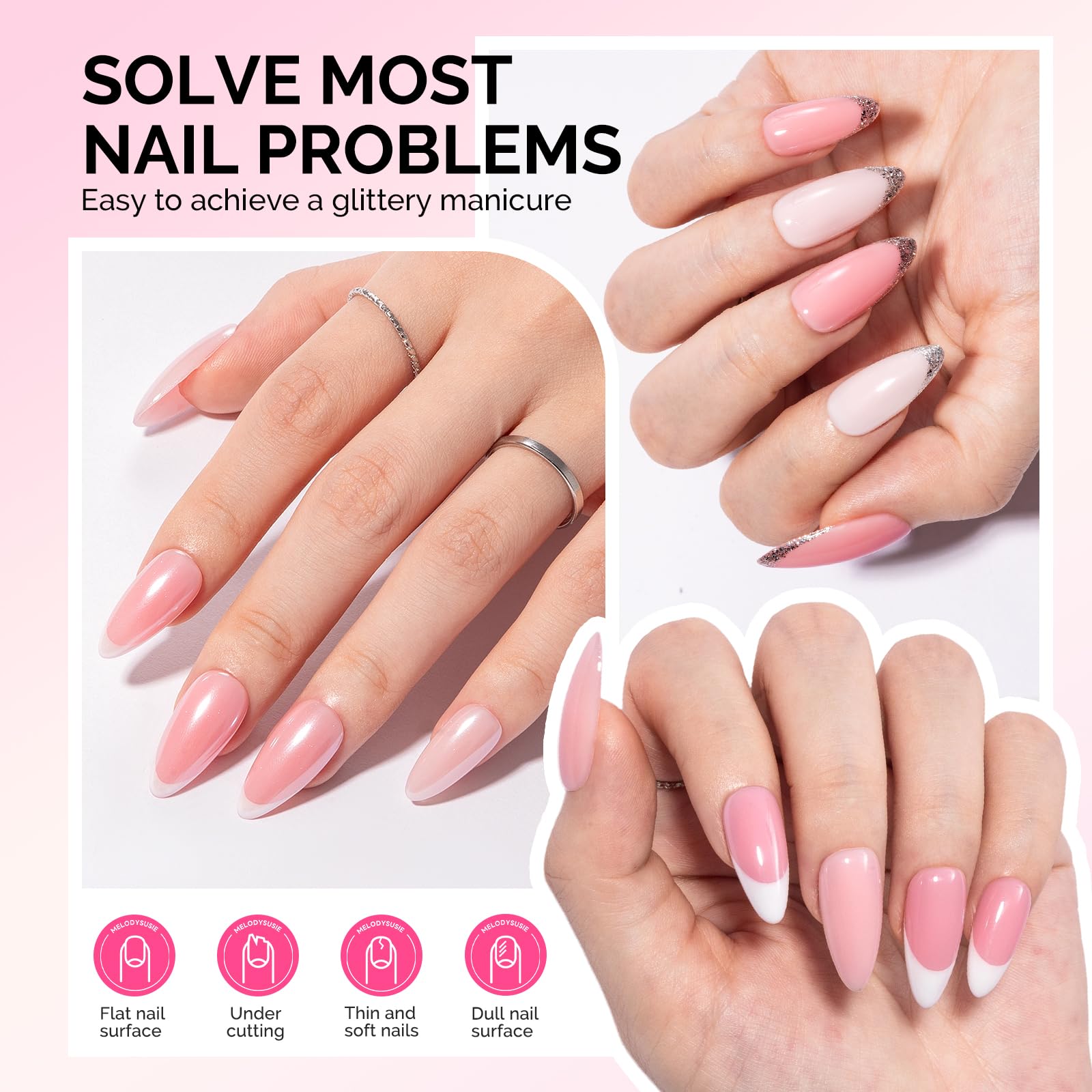 MelodySusie Builder Gel Nail Set – 6 Jelly Pink Gels, Thickening Base, UV/LED Cure